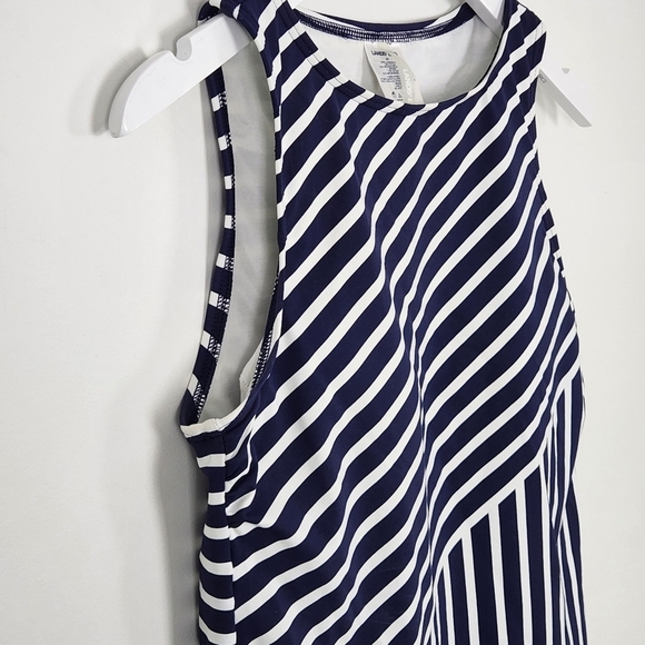 Land's End High-Neck Navy Blue White Stripe Tankini Swim Top Petite Size 8P - Picture 5 of 10